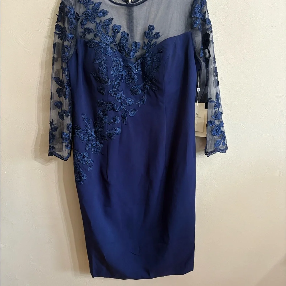 Elegant Navy Blue Lace Dress - Picture 2 of 9